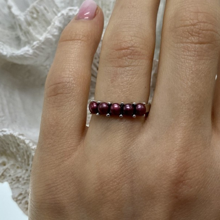 925 Sterling Silver Cherry Pearls Ring Size 7