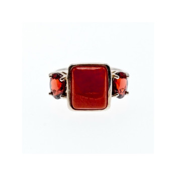 925 STERLING SILVER AGATE & GARNET RING SIZE 9.5