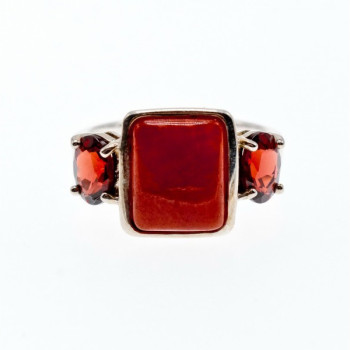 925 Sterling Silver Agate & Garnet Ring Size 9.5