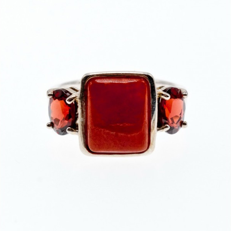 925 Sterling Silver Agate & Garnet Ring Size 9.5