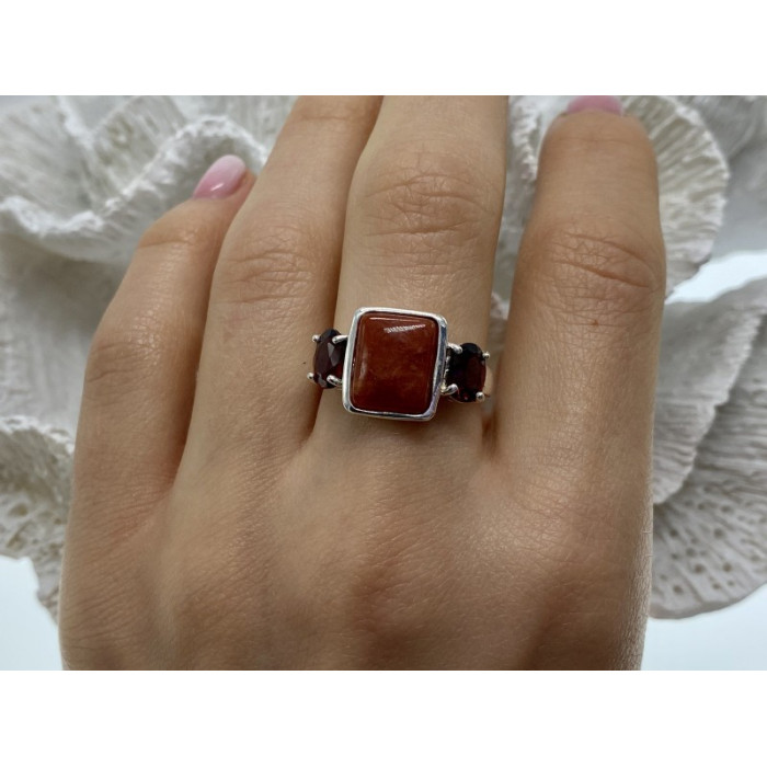 925 STERLING SILVER AGATE & GARNET RING SIZE 9.5