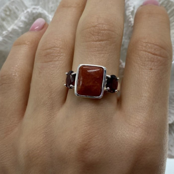 925 Sterling Silver Agate & Garnet Ring Size 9.5
