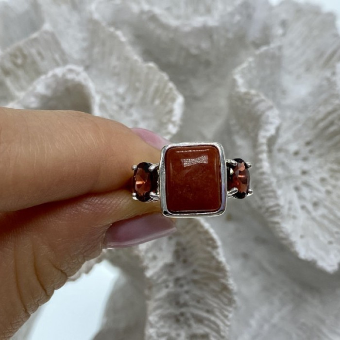 925 Sterling Silver Agate & Garnet Ring Size 9.5