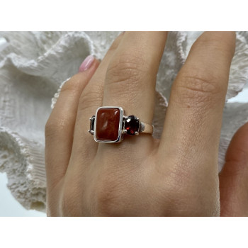925 STERLING SILVER AGATE & GARNET RING SIZE 9.5