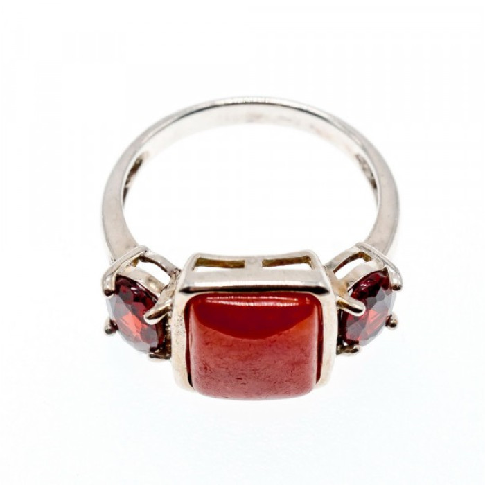 925 Sterling Silver Agate & Garnet Ring Size 9.5