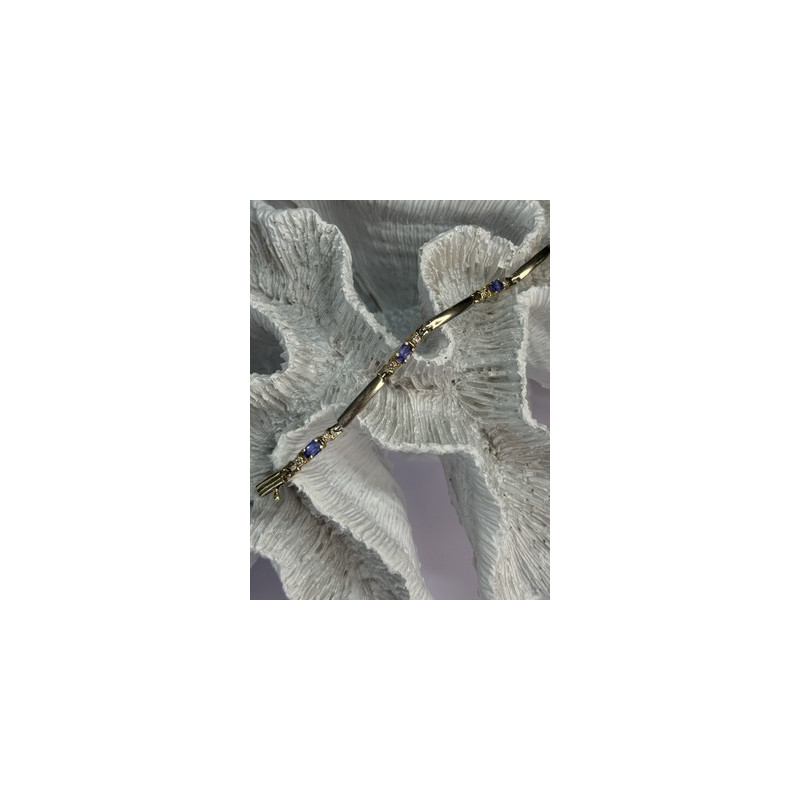 14K YELLOW GOLD TANZANITE & DIAMOND BRACELET LENGTH 7.5 INCH