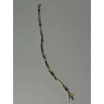 14K YELLOW GOLD TANZANITE & DIAMOND BRACELET LENGTH 7.5 INCH