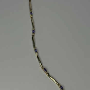 14K Yellow Gold Tanzanite & Diamond Bracelet Length 7.5 Inch