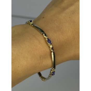 14K YELLOW GOLD TANZANITE & DIAMOND BRACELET LENGTH 7.5 INCH