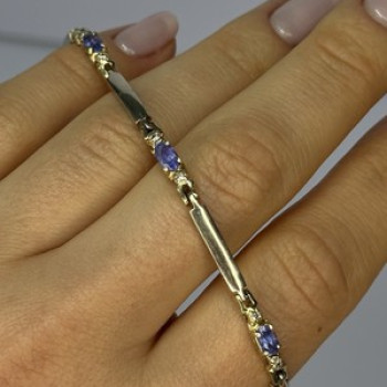 14K Yellow Gold Tanzanite & Diamond Bracelet Length 7.5 Inch