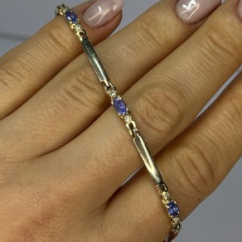 14K Yellow Gold Tanzanite & Diamond Bracelet Length 7.5 Inch