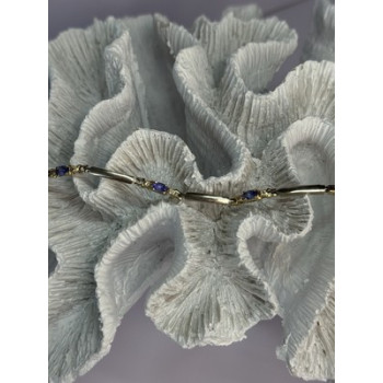 14K YELLOW GOLD TANZANITE & DIAMOND BRACELET LENGTH 7.5 INCH