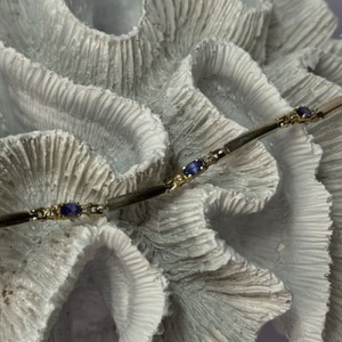 14K Yellow Gold Tanzanite & Diamond Bracelet Length 7.5 Inch