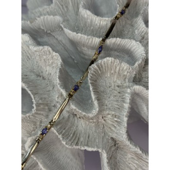 14K YELLOW GOLD TANZANITE & DIAMOND BRACELET LENGTH 7.5 INCH