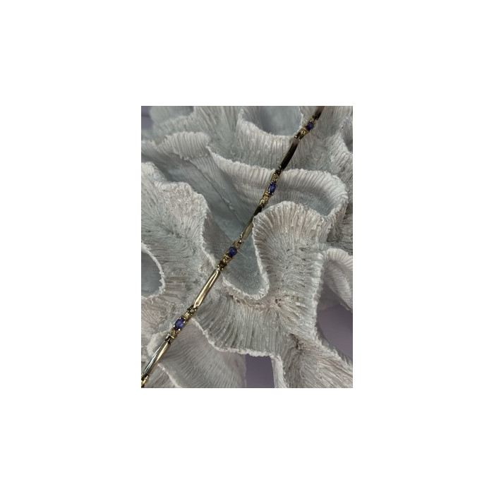 14K YELLOW GOLD TANZANITE & DIAMOND BRACELET LENGTH 7.5 INCH