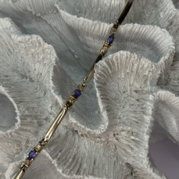 14K Yellow Gold Tanzanite & Diamond Bracelet Length 7.5 Inch