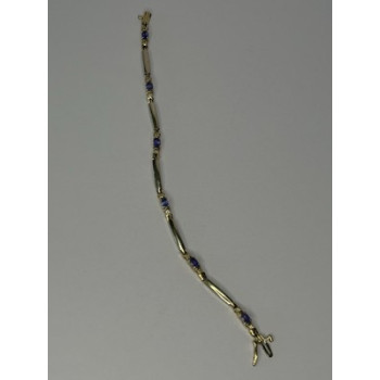 14K YELLOW GOLD TANZANITE & DIAMOND BRACELET LENGTH 7.5 INCH