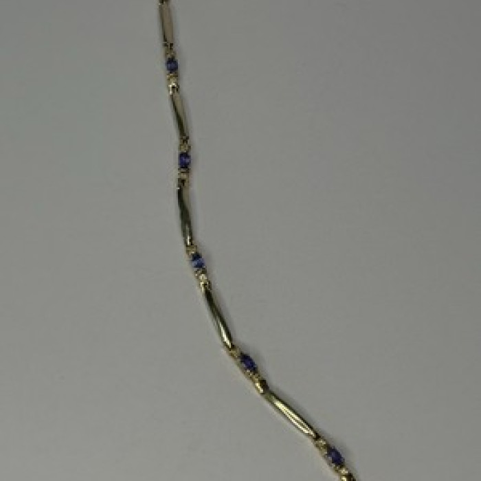14K Yellow Gold Tanzanite & Diamond Bracelet Length 7.5 Inch