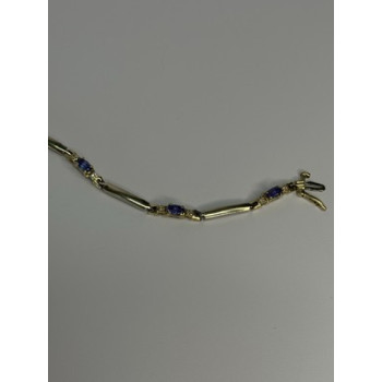 14K YELLOW GOLD TANZANITE & DIAMOND BRACELET LENGTH 7.5 INCH