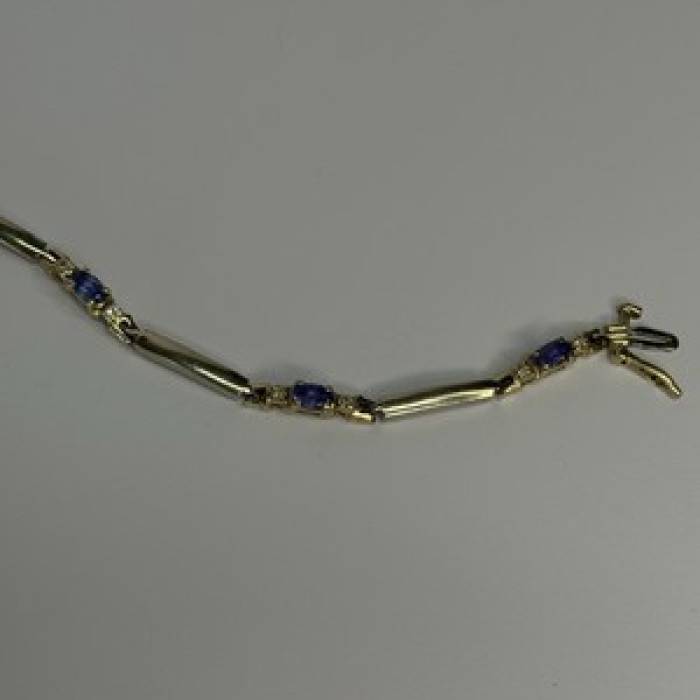 14K Yellow Gold Tanzanite & Diamond Bracelet Length 7.5 Inch