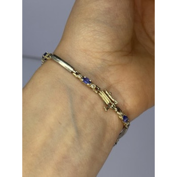 14K YELLOW GOLD TANZANITE & DIAMOND BRACELET LENGTH 7.5 INCH