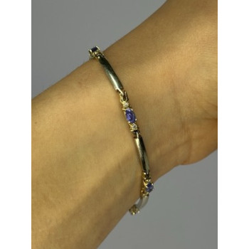 14K YELLOW GOLD TANZANITE & DIAMOND BRACELET LENGTH 7.5 INCH