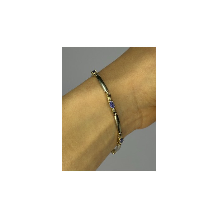 14K YELLOW GOLD TANZANITE & DIAMOND BRACELET LENGTH 7.5 INCH
