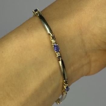 14K Yellow Gold Tanzanite & Diamond Bracelet Length 7.5 Inch