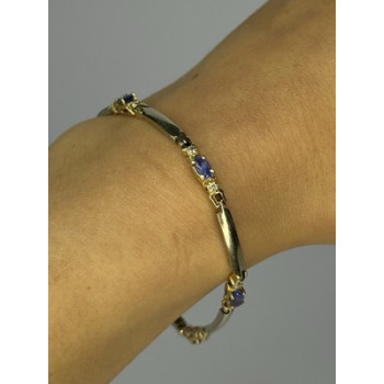 14K YELLOW GOLD TANZANITE & DIAMOND BRACELET LENGTH 7.5 INCH