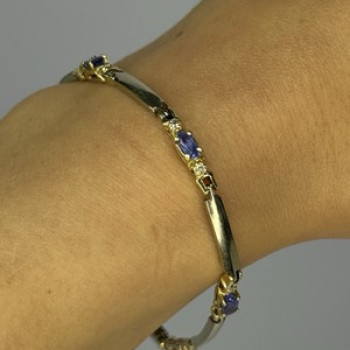 14K Yellow Gold Tanzanite & Diamond Bracelet Length 7.5 Inch
