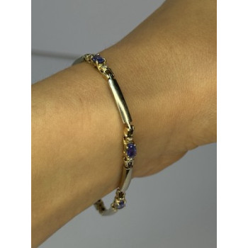 14K YELLOW GOLD TANZANITE & DIAMOND BRACELET LENGTH 7.5 INCH