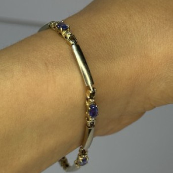 14K Yellow Gold Tanzanite & Diamond Bracelet Length 7.5 Inch