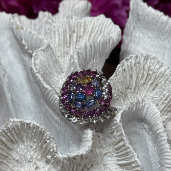 925 Sterling Silver Tourmalines Magic Ring Size 8
