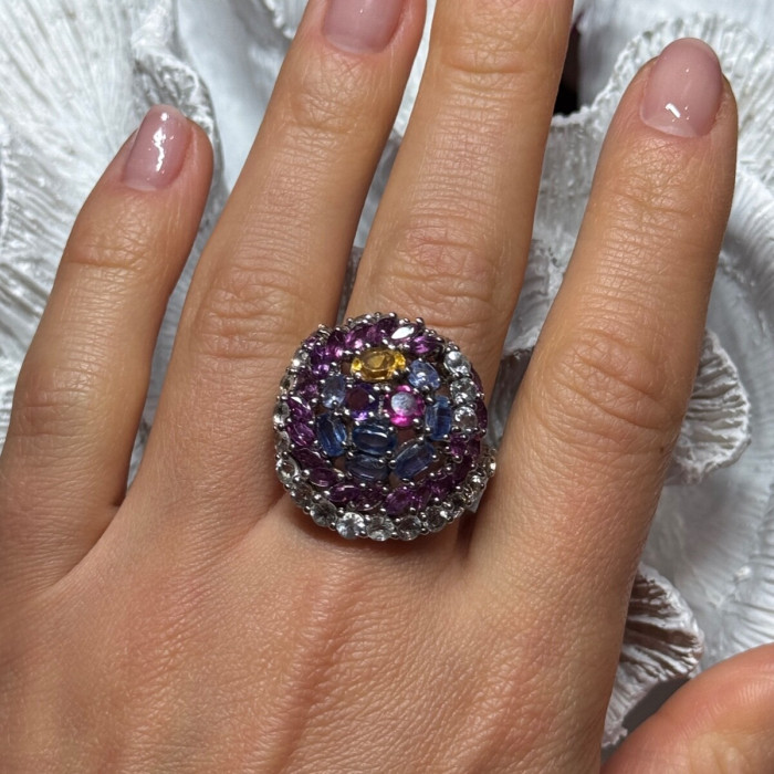 925 Sterling Silver Tourmalines Magic Ring Size 8