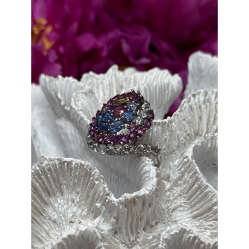 925 Sterling Silver Tourmalines Magic Ring Size 8