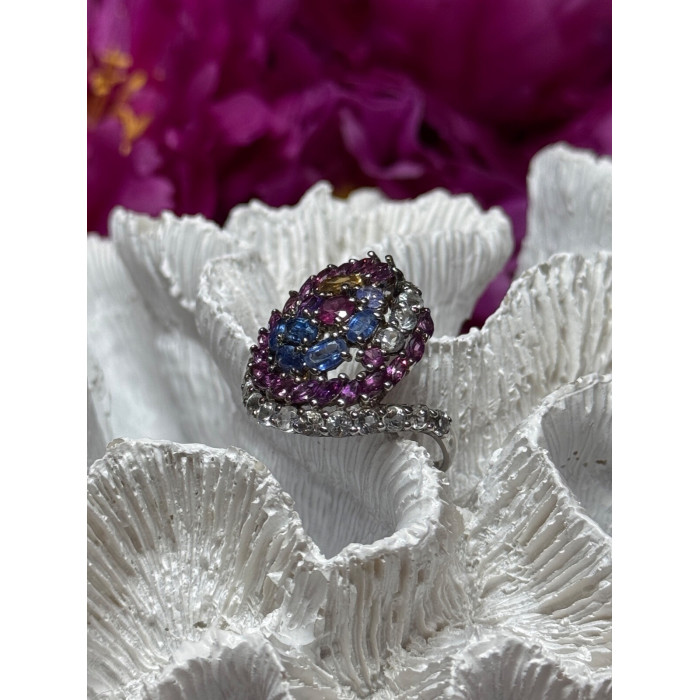 925 Sterling Silver Tourmalines Magic Ring Size 8