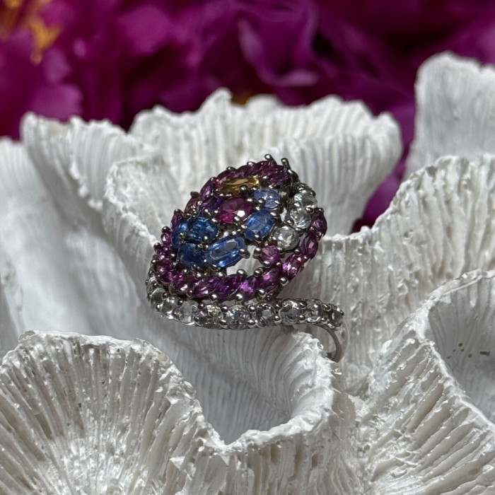 925 Sterling Silver Tourmalines Magic Ring Size 8