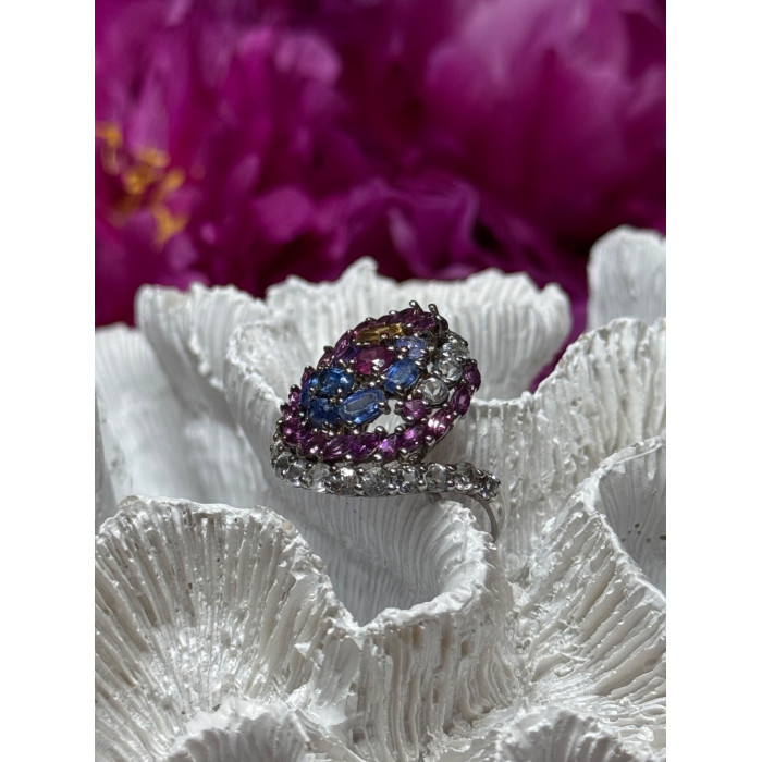 925 Sterling Silver Tourmalines Magic Ring Size 8