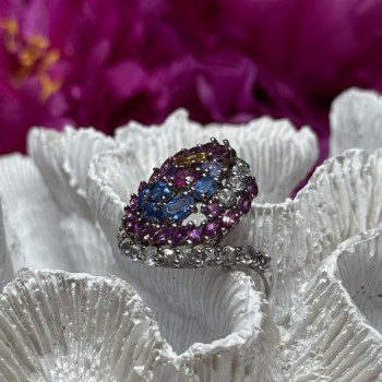925 Sterling Silver Tourmalines Magic Ring Size 8