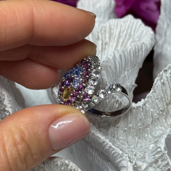925 Sterling Silver Tourmalines Magic Ring Size 8