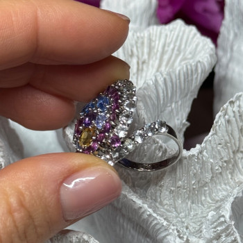 925 Sterling Silver Tourmalines Magic Ring Size 8