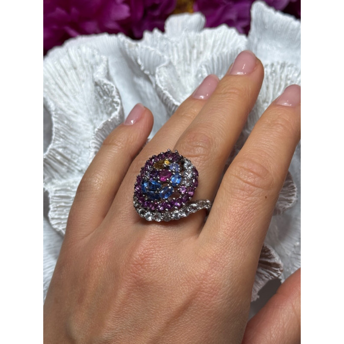 925 Sterling Silver Tourmalines Magic Ring Size 8