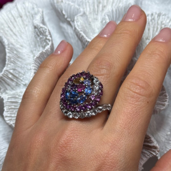 925 Sterling Silver Tourmalines Magic Ring Size 8