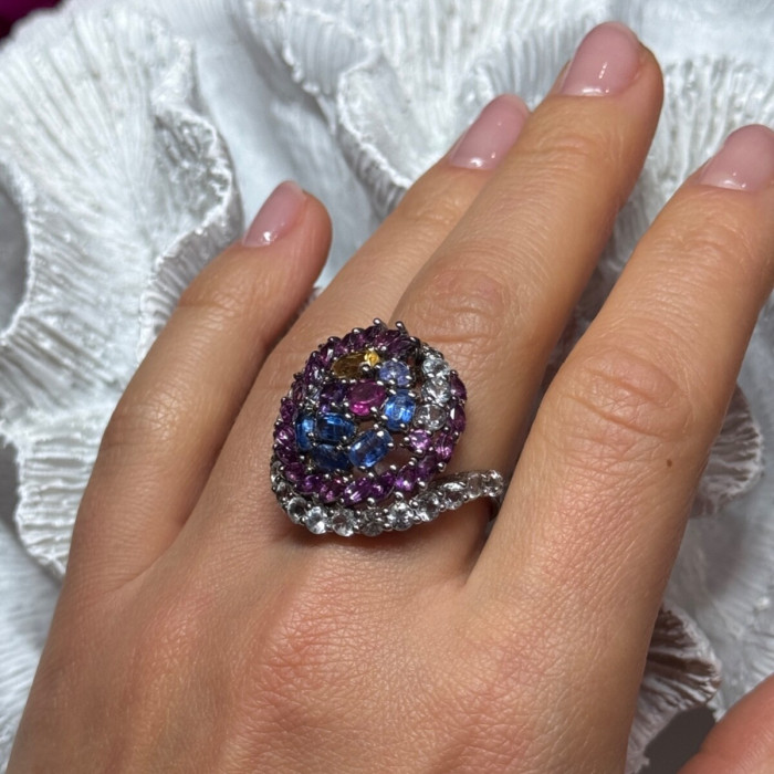 925 Sterling Silver Tourmalines Magic Ring Size 8