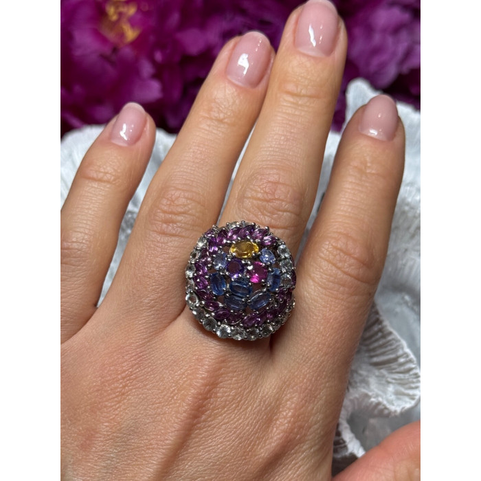 925 Sterling Silver Tourmalines Magic Ring Size 8