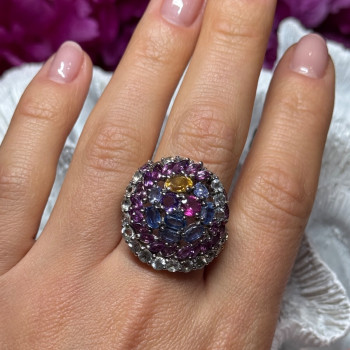 925 Sterling Silver Tourmalines Magic Ring Size 8