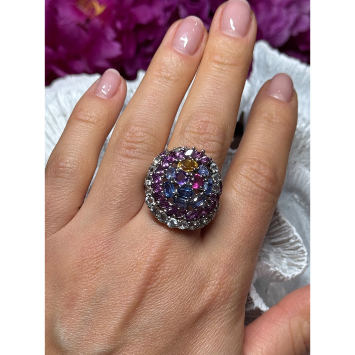 925 Sterling Silver Tourmalines Magic Ring Size 8