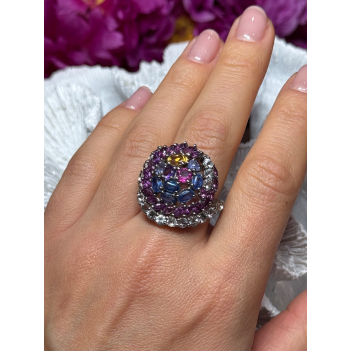 925 Sterling Silver Tourmalines Magic Ring Size 8