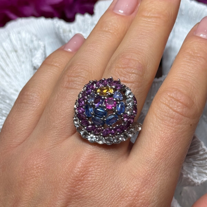 925 Sterling Silver Tourmalines Magic Ring Size 8