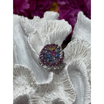 925 Sterling Silver Tourmalines Magic Ring Size 8